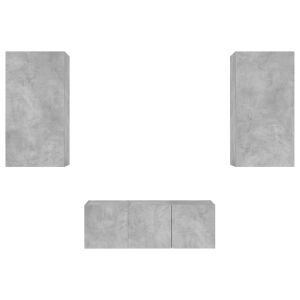 ТВ стенни модули с LED, 4 части, бетонно сиви, инженерно дърво