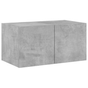 ТВ стенни модули с LED, 4 части, бетонно сиви, инженерно дърво