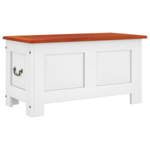 Сандък за съхранение с капак, кафяво и бяло, акациев масив