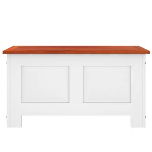 Сандък за съхранение с капак, кафяво и бяло, акациев масив