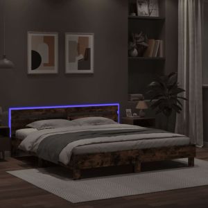 Рамка за легло с табла и LED, опушен дъб, 180x200 см