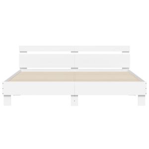 Рамка за легло с горна табла и LED, бяла, 200x200 см