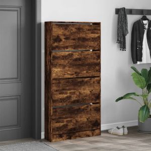 Шкаф за обувки с 4 флип чекмеджета опушен дъб 80x21x163,5 см