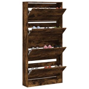 Шкаф за обувки с 4 флип чекмеджета опушен дъб 80x21x163,5 см
