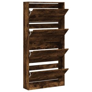 Шкаф за обувки с 4 флип чекмеджета опушен дъб 80x21x163,5 см