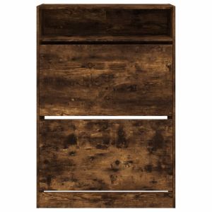 Шкаф за обувки с 2 флип чекмеджета опушен дъб 80x34x116 см