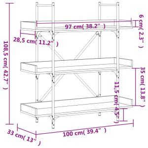 Библиотека 3 рафта сив сонома 100x33x108,5 см инженерно дърво