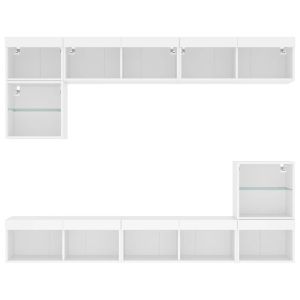 ТВ стенни модули с LED, 8 части, бели, инженерно дърво