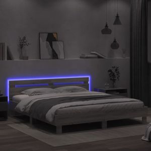 Рамка за легло с табла и LED, сив сонома, 200x200 см