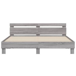 Рамка за легло с табла и LED, сив сонома, 200x200 см