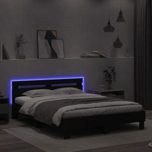 Рамка за легло с табла и LED, черна, 150x200 см