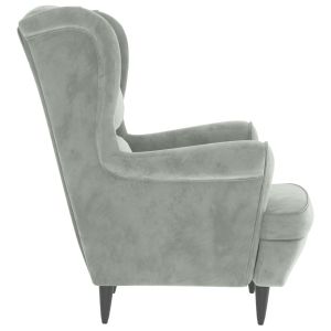 Фотьойл Wingback с табуретка, светлосиво, кадифе
