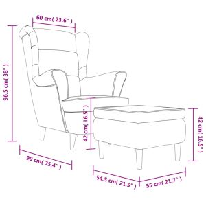 Фотьойл Wingback с табуретка, светлосиво, кадифе