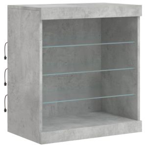 Сайдборд с LED светлини, бетонно сив, 60,5x37x67 см