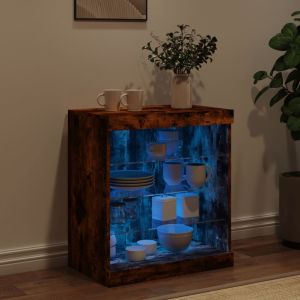 Сайдборд с LED светлини, oпушен дъб, 60,5x37x67 см