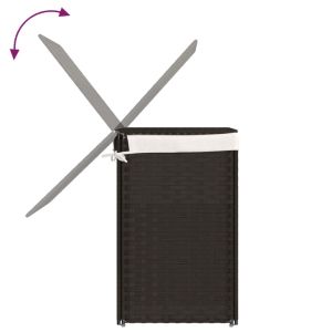 Кош за пране с 2 секции, тъмнокафяв, 53x35x57 см, полиратан