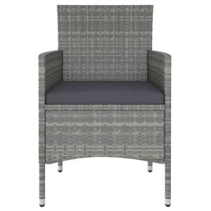 Градински комплект, 5 части, полиратан и закалено стъкло, сив