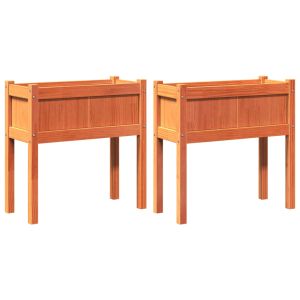 Градински сандъци, 2 бр, с крака, восъчнокафяв, бор масив