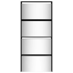 Шкаф за обувки с огледало, 4 нива, черен, 63x17x134 см