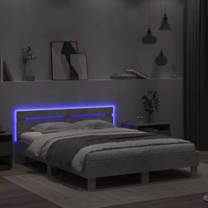 Рамка за легло с табла и LED, бетонно сива, 150x200 см