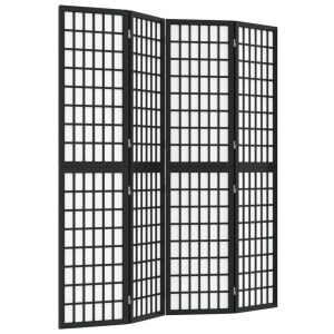Параван за стая, 4 панела, японски стил, 160х170 cм, черен
