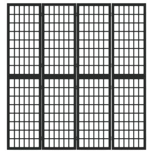 Параван за стая, 4 панела, японски стил, 160х170 cм, черен