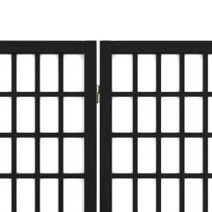 Параван за стая, 4 панела, японски стил, 160х170 cм, черен