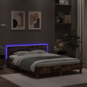 Рамка за легло с табла и LED, опушен дъб, 150x200 см