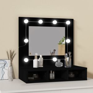 Огледален шкаф с LED, черен, 60x31,5x62 см