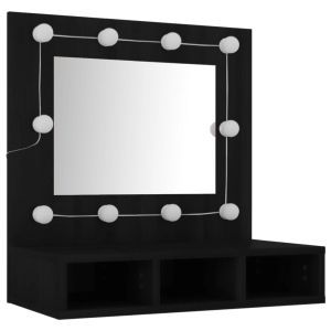 Огледален шкаф с LED, черен, 60x31,5x62 см