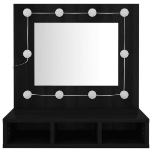 Огледален шкаф с LED, черен, 60x31,5x62 см
