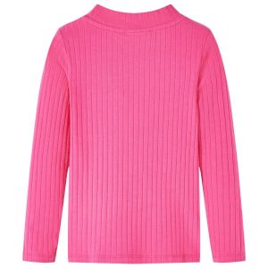 Детска тениска с дълъг ръкав, рипсено трико, яркорозова, 116
