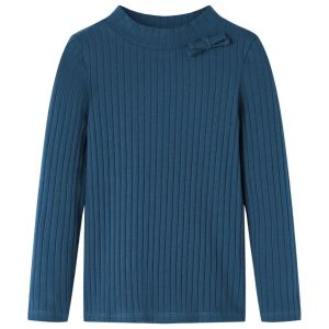 Детска тениска с дълъг ръкав, рипсено трико, тъмносиня, 140