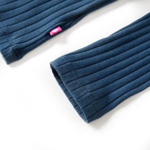 Детска тениска с дълъг ръкав, рипсено трико, тъмносиня, 140