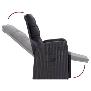 Градински трапезен комплект с възглавници 7 части черен