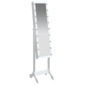 Стоящо огледало с LED, бяло, 34x37x146 см
