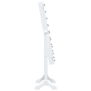 Стоящо огледало с LED, бяло, 34x37x146 см