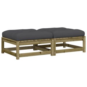 Градински табуретки с възглавници, 2 бр, импрегниран бор