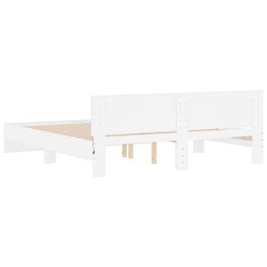 Рамка за легло с табла и LED, бяла, 180x200 см
