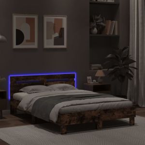 Рамка за легло с табла и LED, опушен дъб, 120x200 см