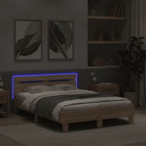 Рамка за легло с табла и LED, дъб сонома, 120x200 см
