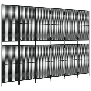 Параван за стая, 6 панела, черен, полиратан