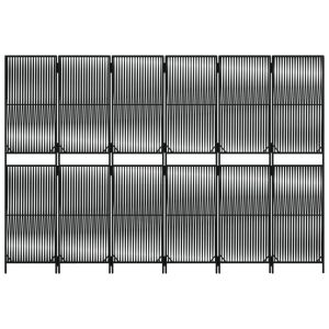 Параван за стая, 6 панела, черен, полиратан