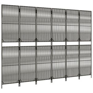 Параван за стая, 6 панела, сив, полиратан