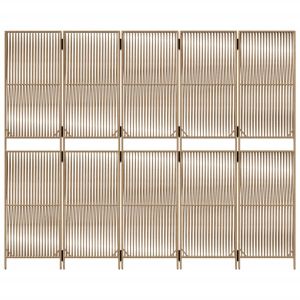 Параван за стая, 5 панела, бежов, полиратан