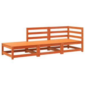 Градински диван с табуретка, 2-местен, восъчнокафяв, бор масив