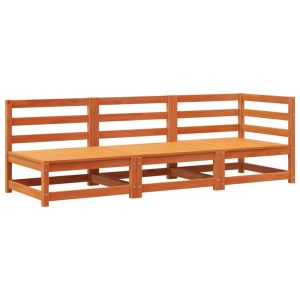 Градински диван, 3-местен, восъчнокафяв, бор масив