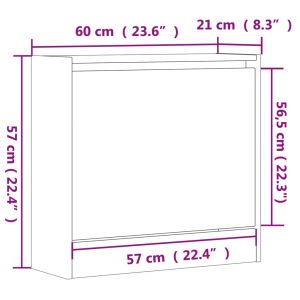Шкаф за обувки, бетонно сив, 60x21x57 см, инженерно дърво