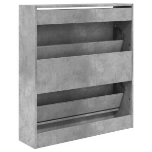Шкаф за обувки, бетонно сив, 80x21x87,5 см, инженерно дърво