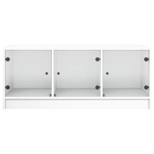 Маса за кафе със стъклени врати, бяла, 102x50x42 см